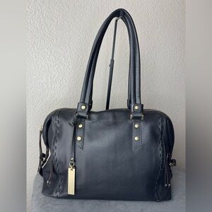 Lodis Black Leather Satchel Shoulder Bag Gold Hardware